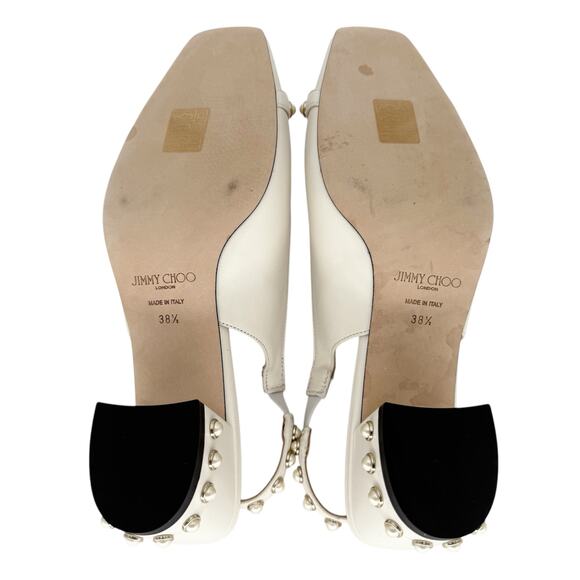 JIMMY CHOO Hya 45mm Faux Pearl Embellished Leather Pumps EU 38.5 US 8.5 Ivory - Picture 7 of 10